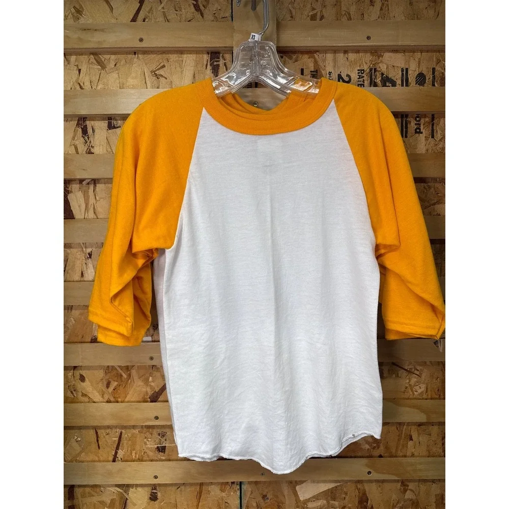 Soffe Youth Baseball/Softball 3/4 Sleeve Shirt, White/Orange - XS